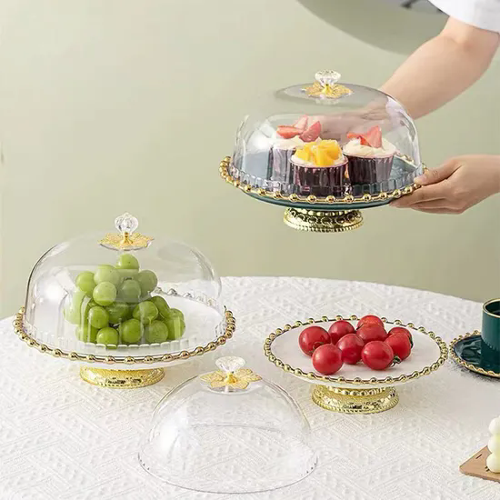 Simple European Ceramic Glass High Foot Cake Tray Wedding Birthday Afternoon Tea Fruit Dessert Tray