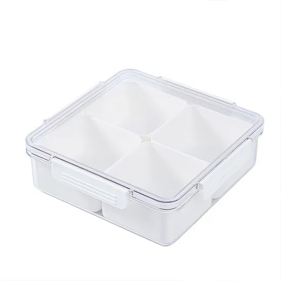 Snack Container Divided Serving Tray with Lid 4 5 Compartment Square Round Plastic Food Storage Organizer