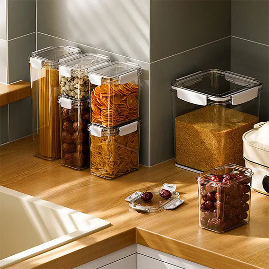 Kitchen Pantry Plastic Food Storage Boxes with Lid Airtight Rice and Grain Storage Container