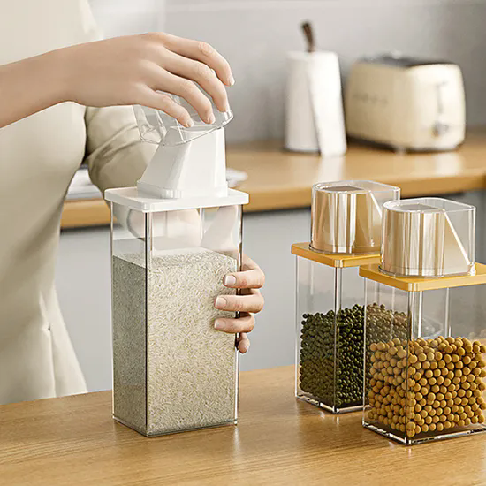 Food Storage Container Airtight Can Storage Jar Oatmeal Grain Cereal Plastic Transparent Storage Tank