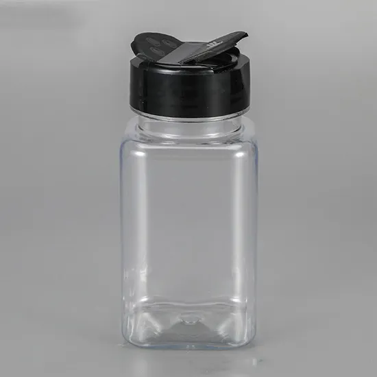 Double Opening 60ml 2oz Square Plastic Spice Jar Bottle Clear Plastic Jars