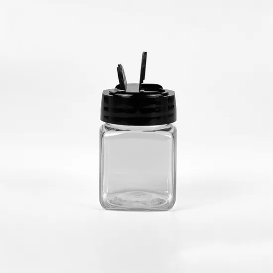 Double Opening 60ml 2oz Square Plastic Spice Jar Bottle Clear Plastic Jars