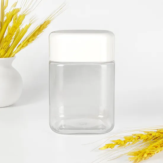 370ml Plastic Container for Food Packaging Clear Pet Candy Jar Square Plastic Jars with Lids