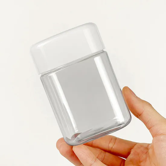 370ml Plastic Container for Food Packaging Clear Pet Candy Jar Square Plastic Jars with Lids