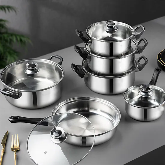 Glass Lid Home Pots and Pans Set Nonstick Cooking 12 PCS Stainless Steel Pot Cookware Set Kitchen