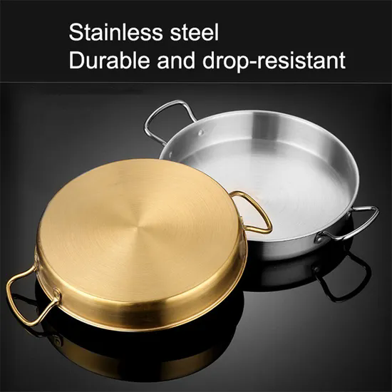 Flat Bottom Seafood Plate Cooking Pan Stainless Steel Double Ear Paella Pans