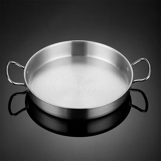 Flat Bottom Seafood Plate Cooking Pan Stainless Steel Double Ear Paella Pans