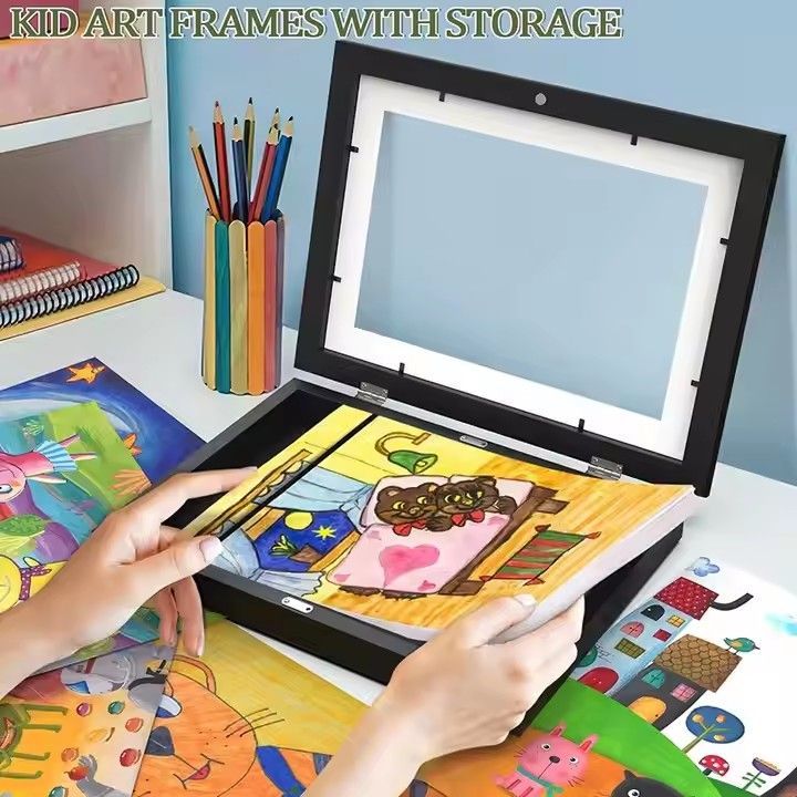 Kids Interchangeable Black Wooden Picture Frames Durable MDF Wood Children Art Projects Display Frame