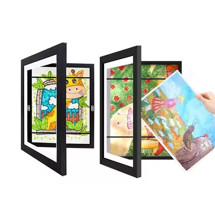 Kids Interchangeable Black Wooden Picture Frames Durable MDF Wood Children Art Projects Display Frame