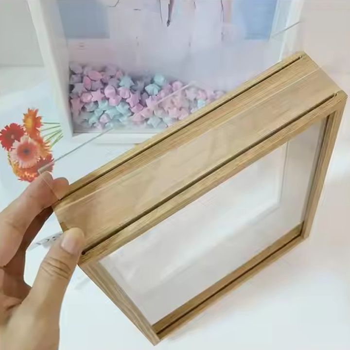 Custom Hollow Three-dimensional Photo Frame 6 Inch 7 Inch Double-sided Glass Solid Wood Picture Frame