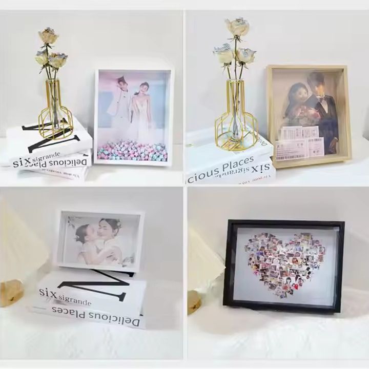 Custom Hollow Three-dimensional Photo Frame 6 Inch 7 Inch Double-sided Glass Solid Wood Picture Frame