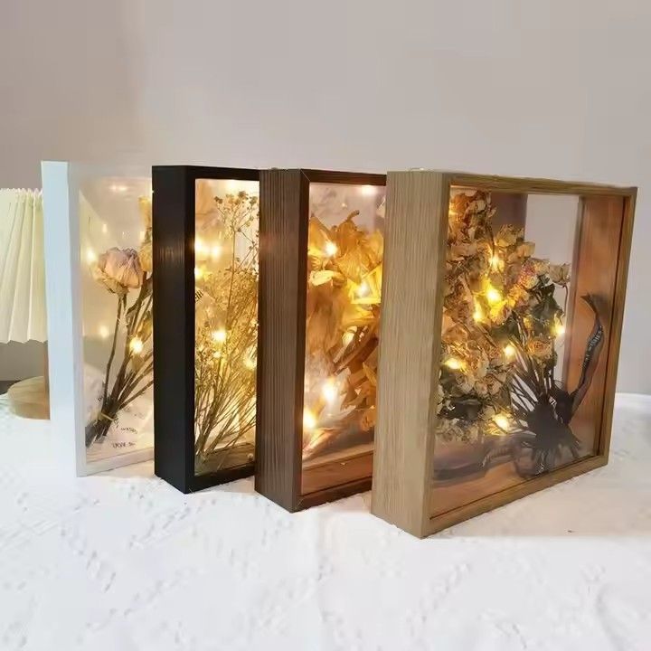 Hollow 4cm Transparent Wooden Pressed Flower Frame Stand DIY Gifts Double Side Display Picture Frame