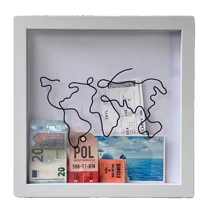 Hot Sale Adventure Archive Shadow Box 12inch square Wood Ticket Storage Box Travel Souvenirs Cards Photo Frame