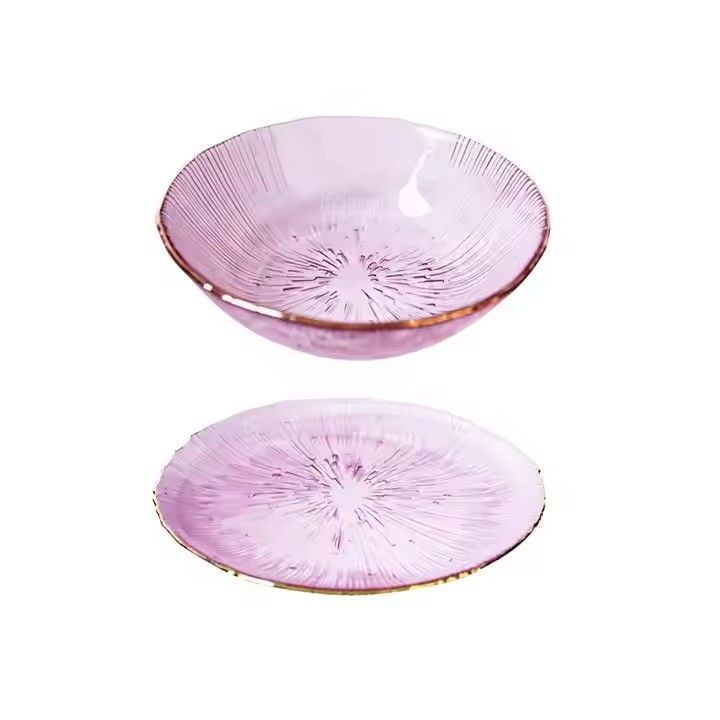 Wholesale Gold Rim Solid Color Fireworks Fruit Vegetables Salad Glass Plate