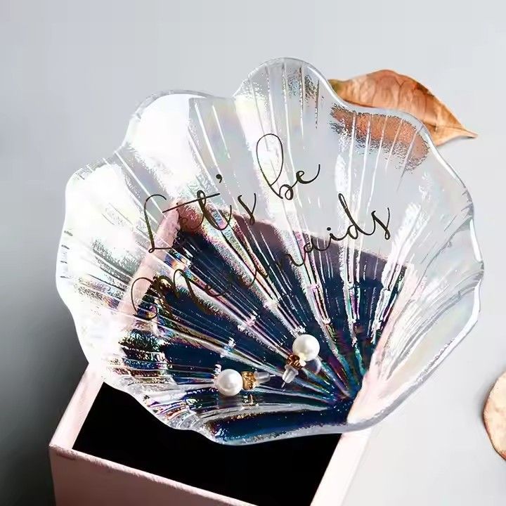 Mini Glass Shell clear Color Storage Seashell Plate Wedding Favor Jewelry Trinket Dish Wedding Gift Glass Key Holder