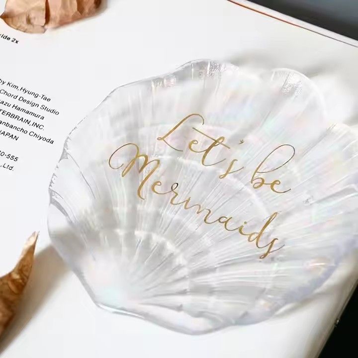 Mini Glass Shell clear Color Storage Seashell Plate Wedding Favor Jewelry Trinket Dish Wedding Gift Glass Key Holder