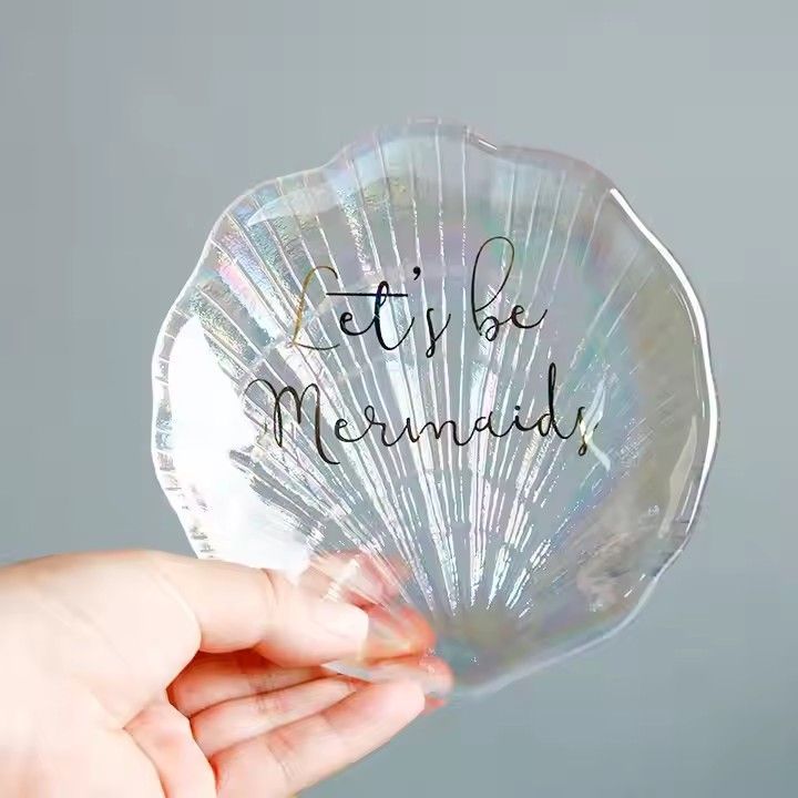 Mini Glass Shell clear Color Storage Seashell Plate Wedding Favor Jewelry Trinket Dish Wedding Gift Glass Key Holder