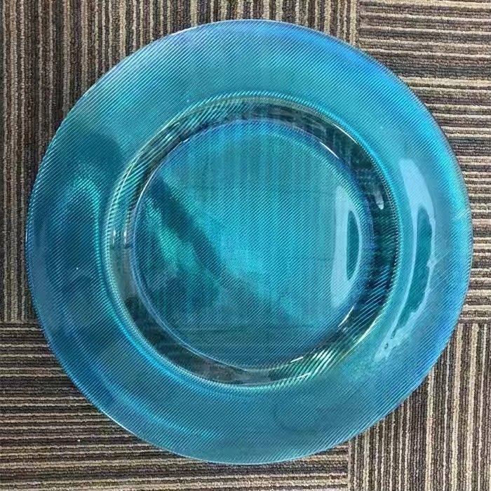 New Arrival High Quality Spiral Deniz Sky Blue Glass Charger Plate for Wedding Decoration