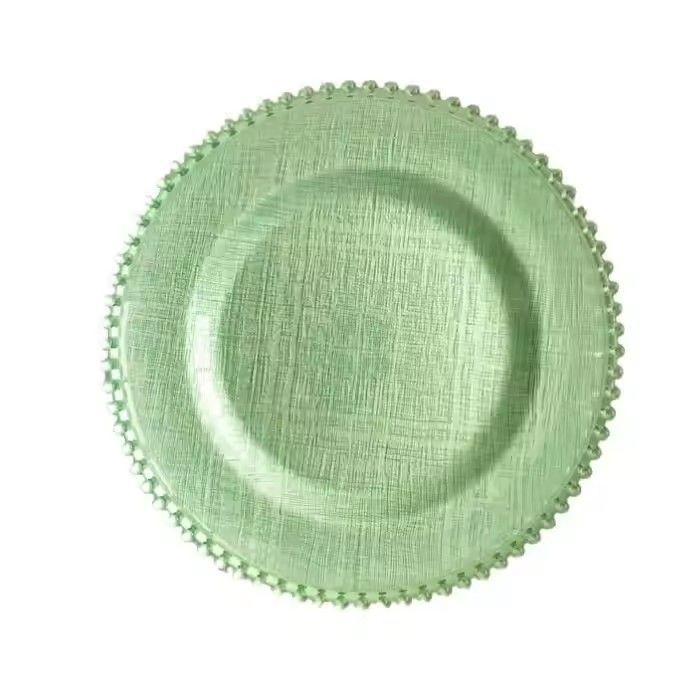 Wedding 13 Inch Emerald Green Beaded Cheap Bulk Glass Charger Under Plates