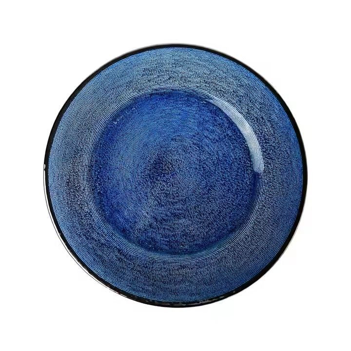 Wholesale Tableware Cheap Antique Cobalt Blue Glass Dinner Charger Plates