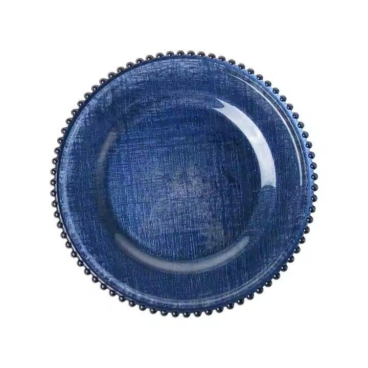 Wholesale Tableware Cheap Antique Cobalt Blue Glass Dinner Charger Plates