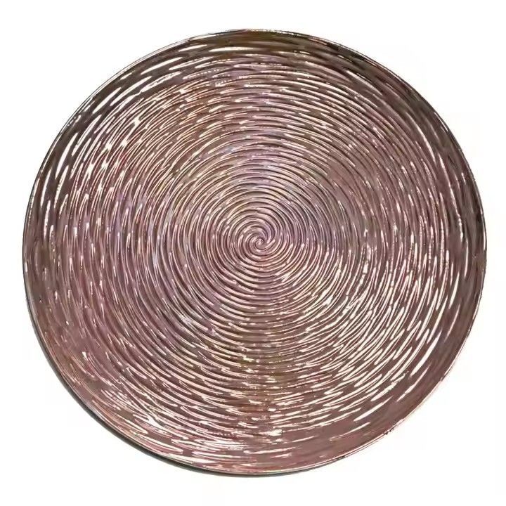 Wavy Gold Reusable Round Charger Plates PP Pink/Silver Plastic Dishware for Weddings Christmas Events Parties