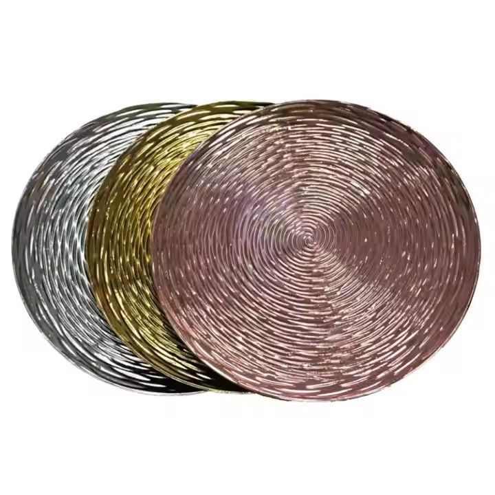 Wavy Gold Reusable Round Charger Plates PP Pink/Silver Plastic Dishware for Weddings Christmas Events Parties