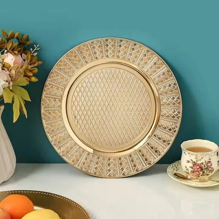 Wholesale Gold Plates with Irregular Grain Pattern Plastic Charger Plate for Home and Kitchen&Cookware Sets