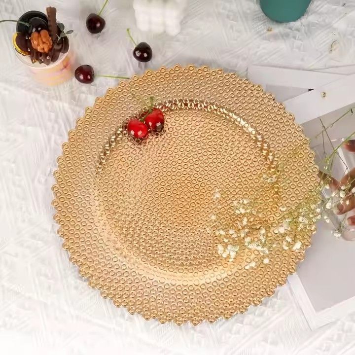 Charger Plates Wholesale Home Hotel Restaurant Table Decoration Plates Shiny Gold Charger Plates Diamond Pattern