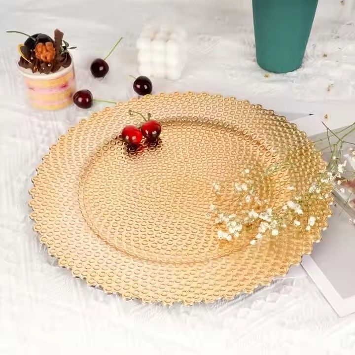 Charger Plates Wholesale Home Hotel Restaurant Table Decoration Plates Shiny Gold Charger Plates Diamond Pattern