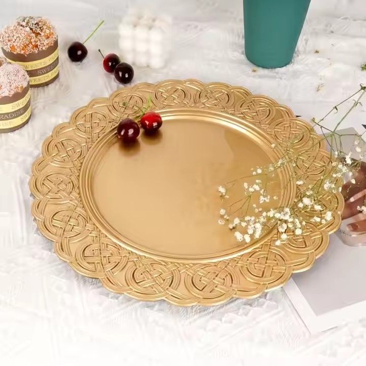 High Quality Gold Charger Plates With Diamond Pattern Modern Style Decorative Plate for Home Banquet Wedding Events Packaging