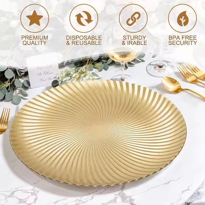 Wholesale Elegant 13 Inch Gold Reef Charger Plates Sustainable Round Design Style European Wedding Decoration for Parties