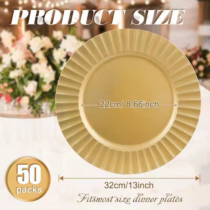 Wholesale 13 Inch Gold Reef Charger Plates Elegant Plastic Wedding Decoration Supplies Sustainable Plate Dish