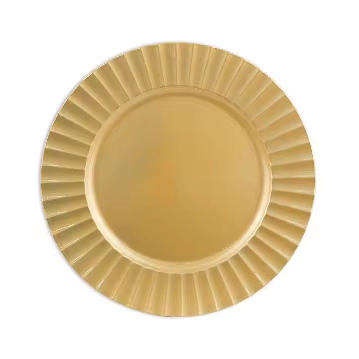 Wholesale 13 Inch Gold Reef Charger Plates Elegant Plastic Wedding Decoration Supplies Sustainable Plate Dish