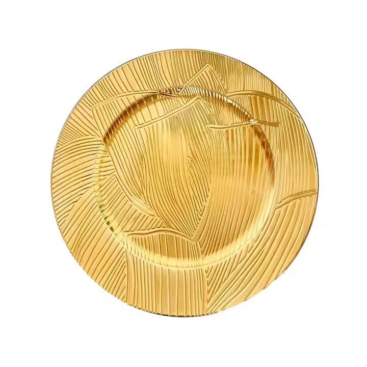 Wholesale Modern Gold Flower Patterns Plastic Charger Tray Wedding Banquet Table Decoration Charger Plate