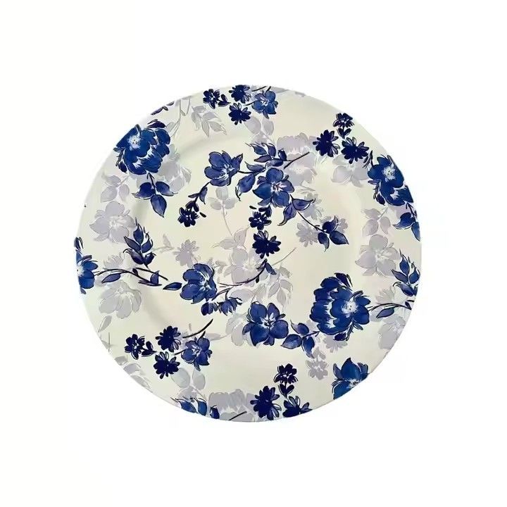 Traditional Chinese Blue-and-White Decal Design Sustainable Round Plastic Dinner Plate With Charger Plate for Weddings