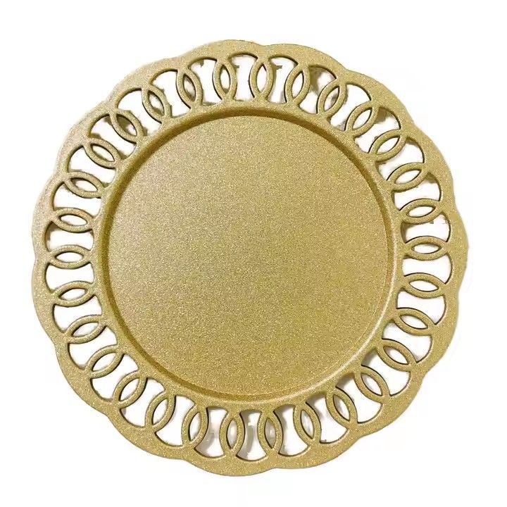 New Arrival 13 Inch Charger Dinner Plates With Gold Rim for Wedding Decoration Plastic Charger Plates