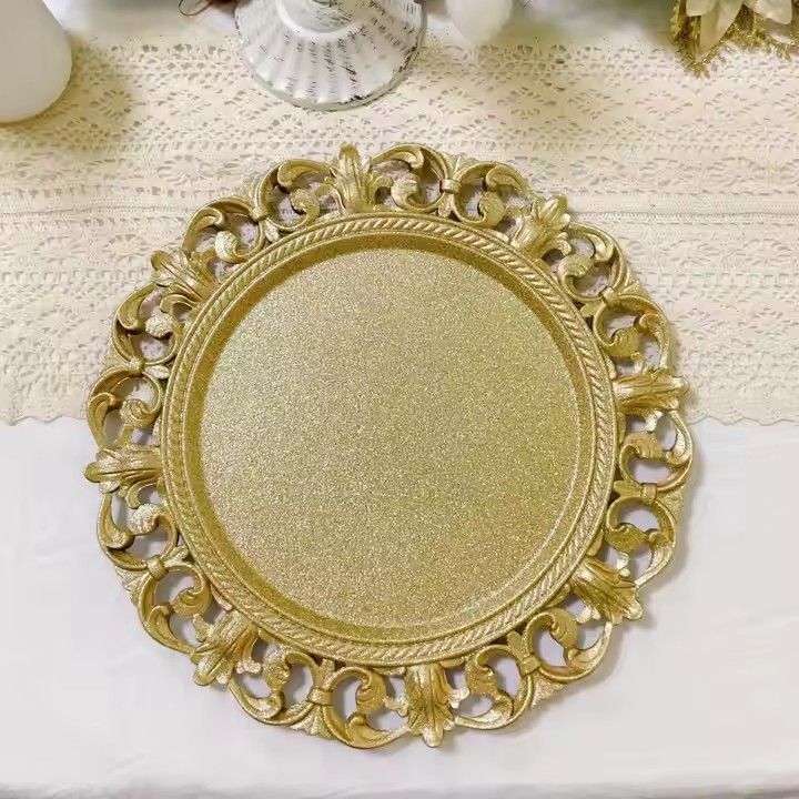 Customized 13 Round Golden Reef Dinner Plates for Weddings Plastic Underplate Modern Design Elegant Gold Charger Plates