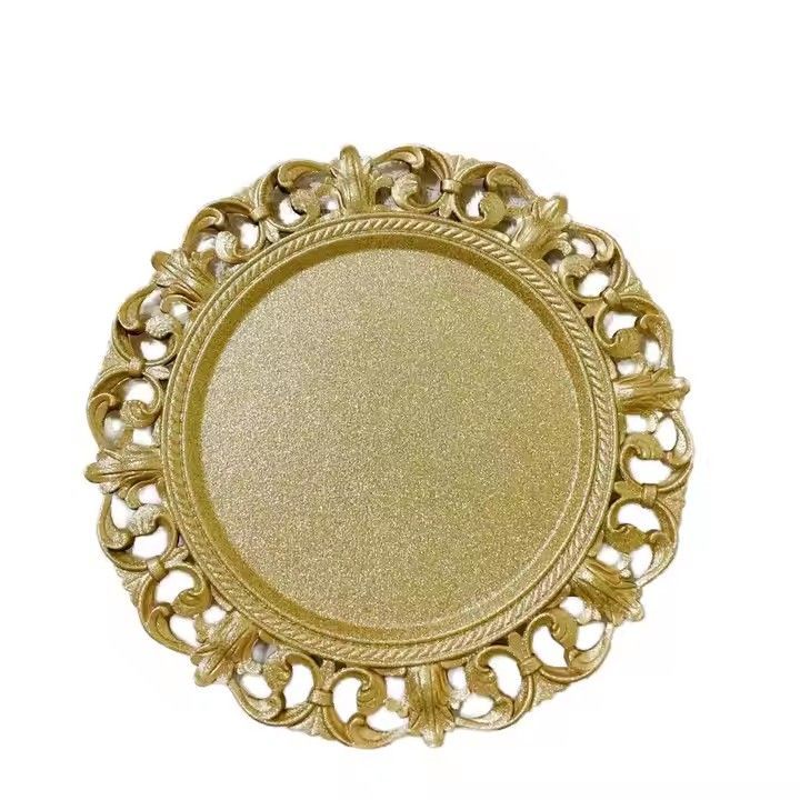 Customized 13 Round Golden Reef Dinner Plates for Weddings Plastic Underplate Modern Design Elegant Gold Charger Plates