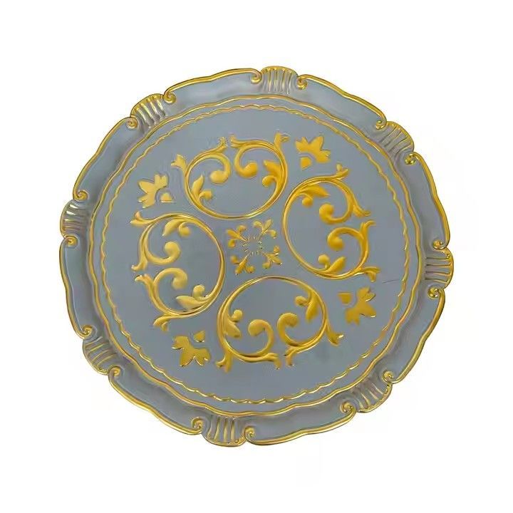 New European Style Golden White Luxury 13 Inch Plastic Plate Wedding Event Party Dining Room Charger Plate