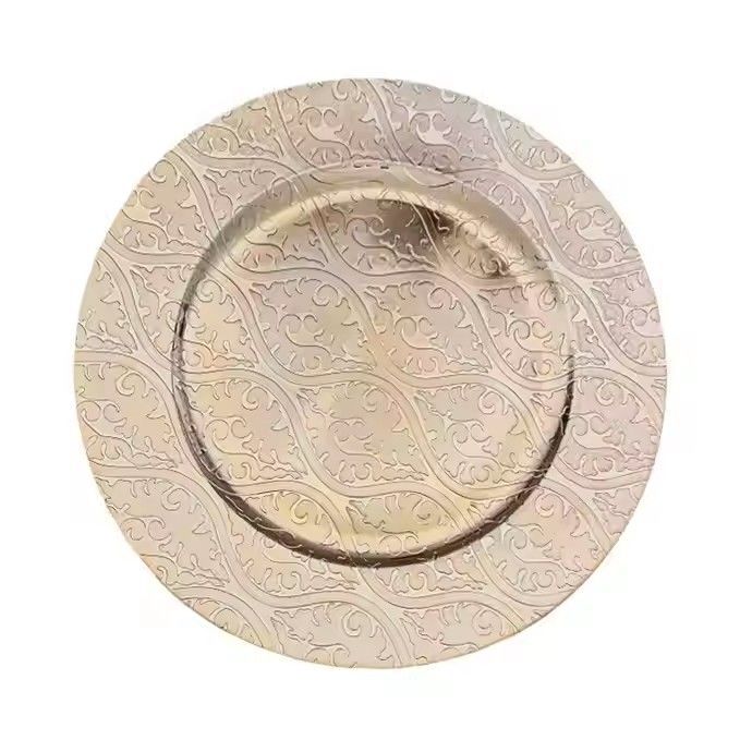 Wholesale Cheap Reusable Thick PP Plastic Gold Round Wedding Party Decorative 13 Inch Charger Plate