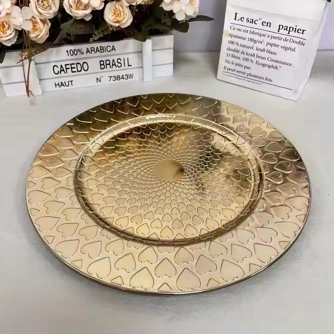 13inches Round Plastic Under Plate Gold Wedding Decorative Charger Plates for Table Setting