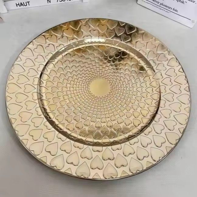 13inches Round Plastic Under Plate Gold Wedding Decorative Charger Plates for Table Setting