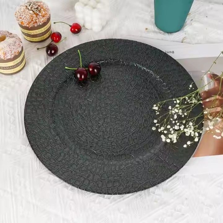 Wholesale Dark Green Alligator Skin Texture Pattern Plastic Charger Plate Home and Kitchen&Cookware Sets for Wedding