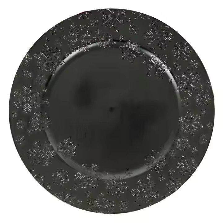 Hot Sale Wholesale Charger Plates Large Round Shallow Maple Leaf Texture Rim Black Plastic Party Wedding Christmas