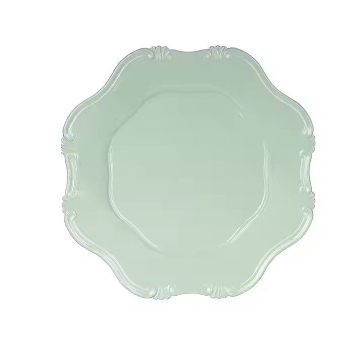 Wholesale 13 Inch Round Light Green Plate Wedding Party Banquet Decorative Plastic Charger Plate for Dinner Reception