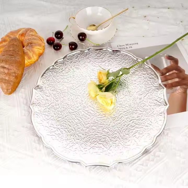 European Silver Plated Fruit Tray Round Plastic Charger Plates Wedding Decoration Plate Charger