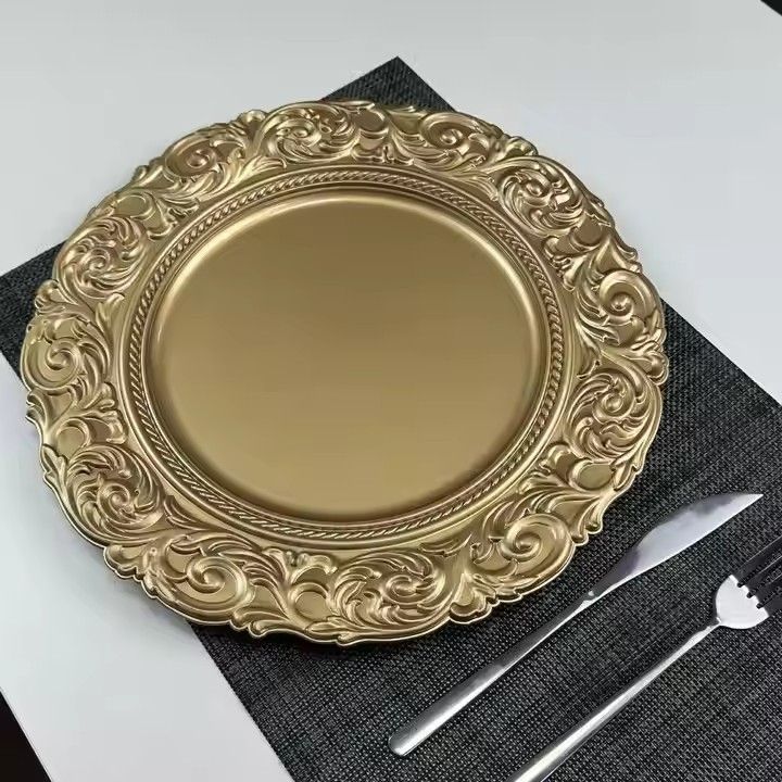 Wholesale Luxury Gold Silver Plastic Charger Plates Hotel Restaurant Wedding Decorative Plastic Plates