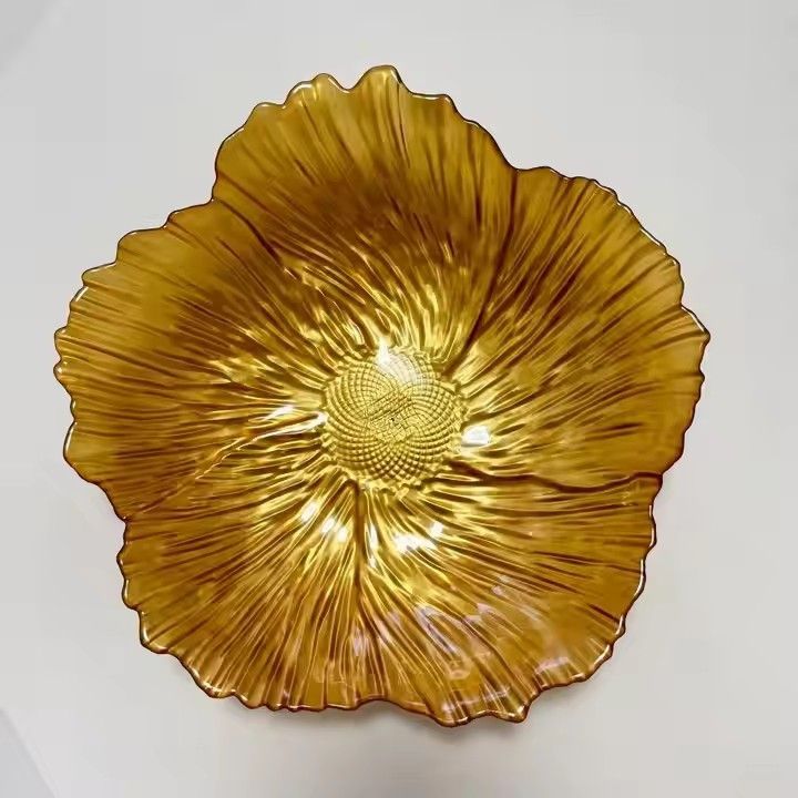 High Quality Luxury 10 Inch Gold Flower Plastic Fruit Plate Candy Chocolate Plate for Party