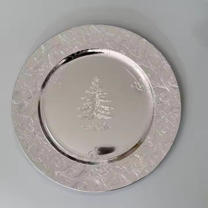 Bulk Christmas Silver Plastic Charger Plate Decoration for Wedding Event Plates & Dishes